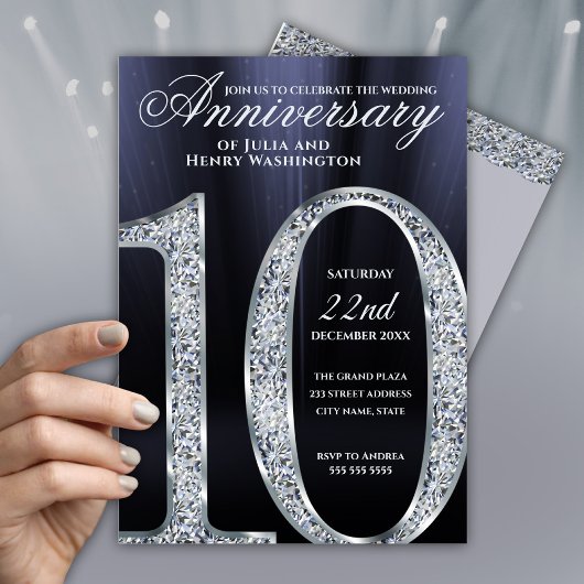 10周年記念ダイヤモンドシルバー濃紺イヤー 招待状