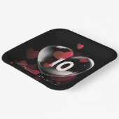 10周年記念ハートバブル赤いハート ペーパープレート (傾斜あり)