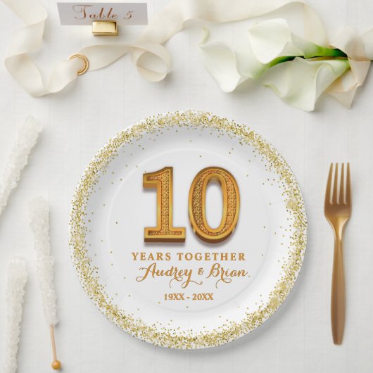 10周年記念パーソナライズ ペーパープレート (ウェディング)