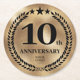 10周年記念ビジネスロゴ金ゴールド ラウンドペーパーコースター