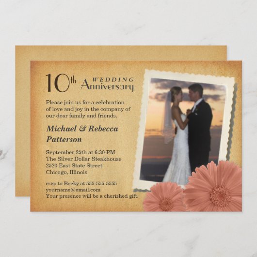 10周年記念ヴィンテージデイジー写真招待状 招待状 (正面/裏面)