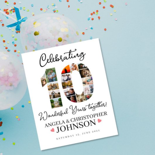 10周年記念写真結婚コラージュパーティーサイン ポスター