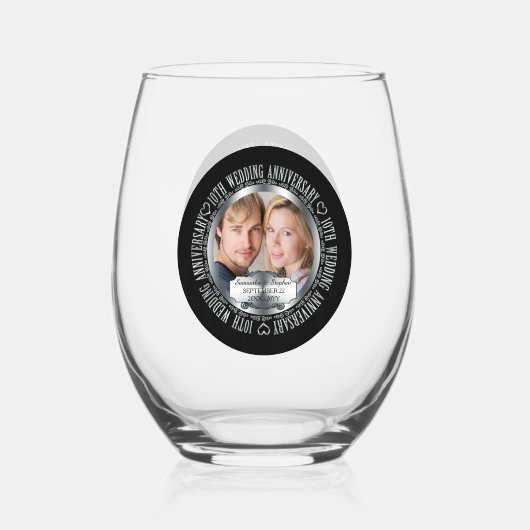 10周年記念写真結婚名日付 ステムなしワイングラス (正面)