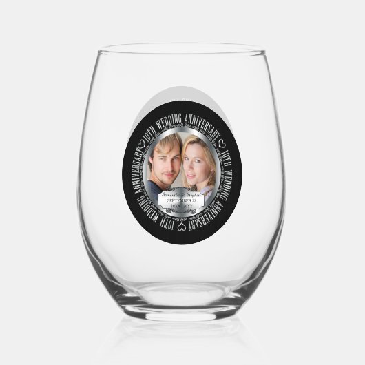 10周年記念写真結婚名日付 ステムなしワイングラス (裏面)
