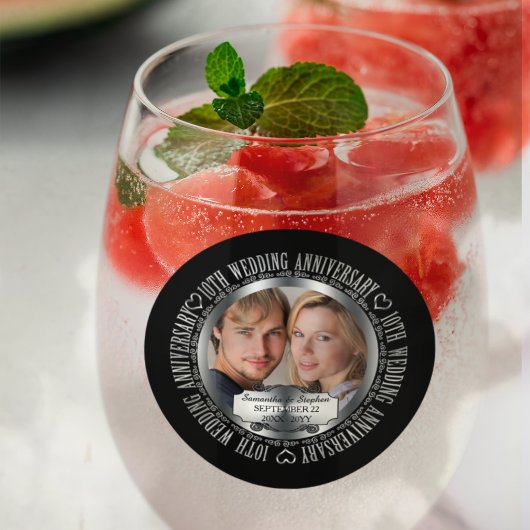 10周年記念写真結婚名日付 ステムなしワイングラス