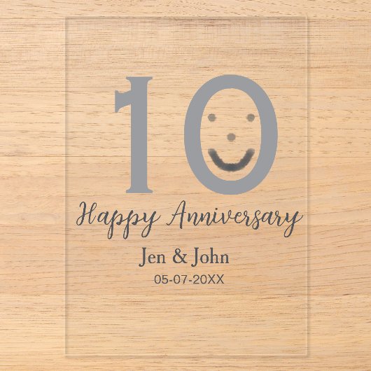 10周年記念日お名前入りグレー太字の絵文字 アクリル招待状 (正面)
