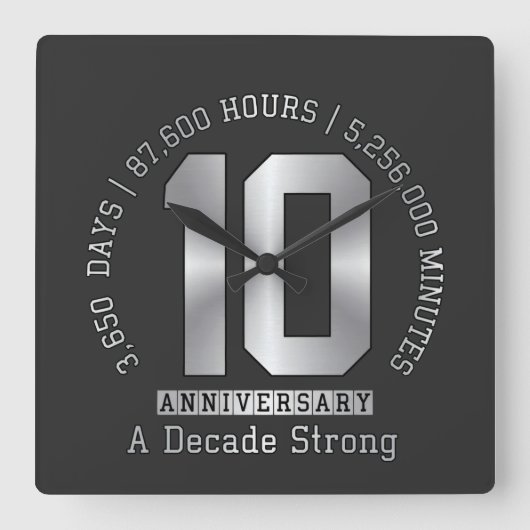 10周年記念日 - 強い意志と絆の証 スクエア壁時計 (正面)