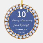 10周年記念結婚ダイヤモンド名前をカスタムする セラミックオーナメント (正面)