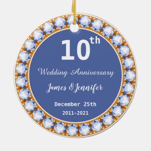 10周年記念結婚ダイヤモンド名前をカスタムする セラミックオーナメント (裏面)