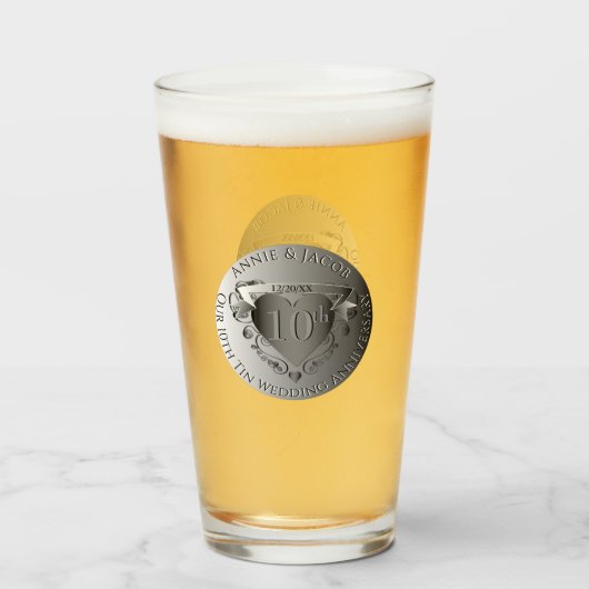 10周年記念結婚ダブルティンメダリオンイメージ タンブラーグラス (ドリンク正面)