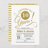 10周年記念結婚パーティー-金ゴールドホワイト 招待状 (正面/裏面)