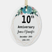 10周年記念結婚年の名パーソナライズされた前 セラミックオーナメント (右)