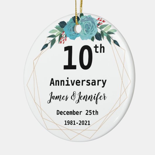 10周年記念結婚年の名パーソナライズされた前 セラミックオーナメント (左)