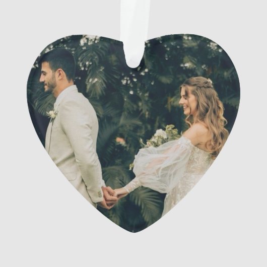 10周年記念結婚金ゴールドハートカップル写真 オーナメント (裏面)