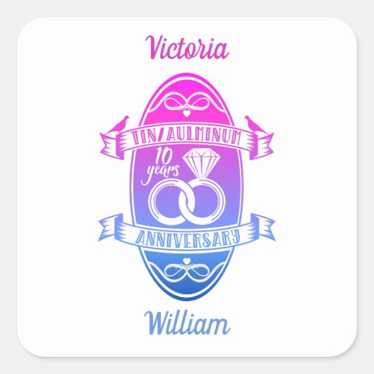 10周年記念結婚錫アルミニウム スクエアシール (正面)