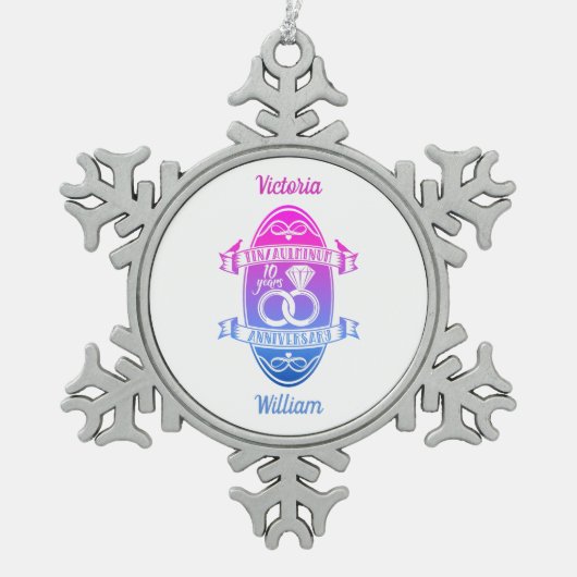 10周年記念結婚錫アルミニウム スノーフレークピューターオーナメント (正面)