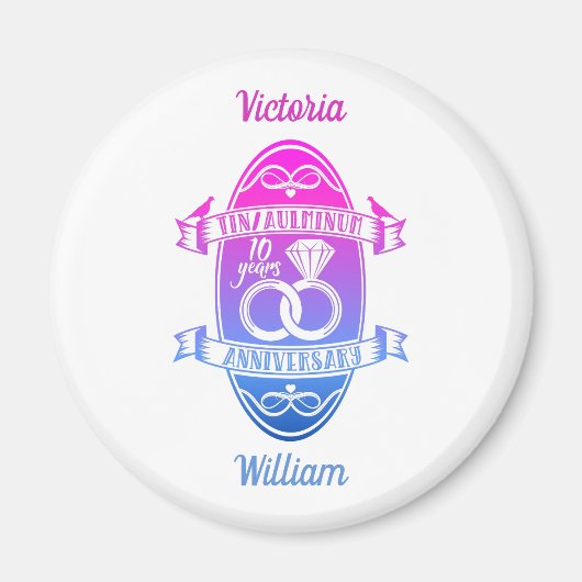 10周年記念結婚錫アルミニウム マグネット (正面)