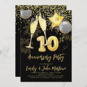 10周年記念金ゴールドグリッター紙吹雪シャンパン 招待状 (正面/裏面)