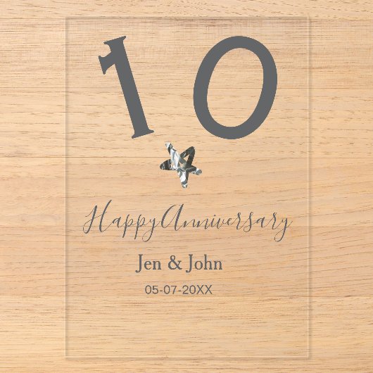 10周年記念 名前 日付 グレー メタル 星 バージョン アクリル招待状 (正面)
