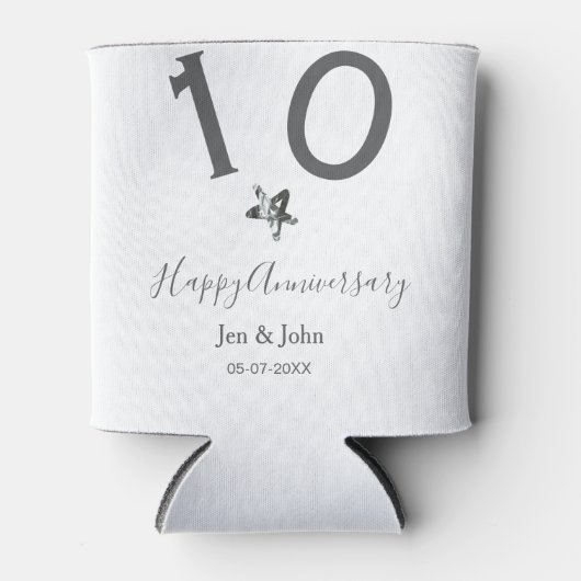 10周年記念 名前 日付 グレー メタル 星 バージョン 缶クーラー (正面)