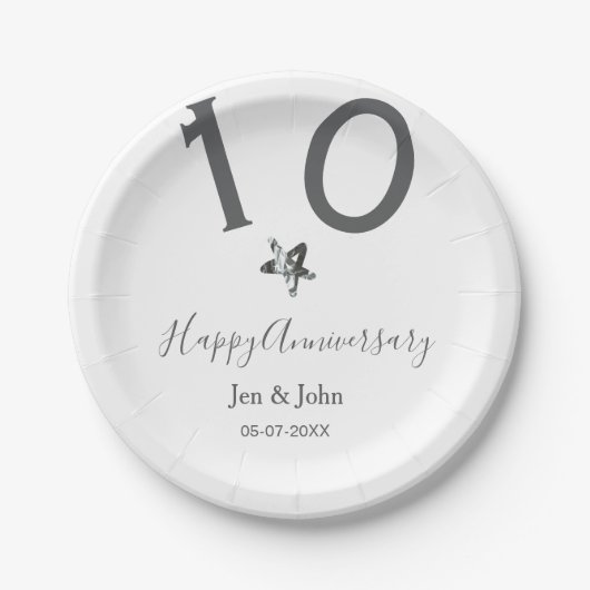 10周年記念 名前 日付 グレー メタル 星 バ ペーパープレート (正面)