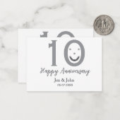 10周年記念 名前 日付 グレー 太字 絵文字 ノートカード (正面/裏面インサイチュ)