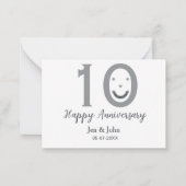 10周年記念 名前 日付 グレー 太字 絵文字 ノートカード (裏面)