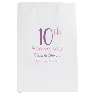10周年記念 紫 ピンク ボールド レトロ 名前 シンプル ミディアムペーパーバッグ