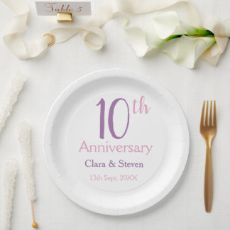 10周年記念 紫 ピンク 大胆 レトロ 名前 シンプル ペーパープレート