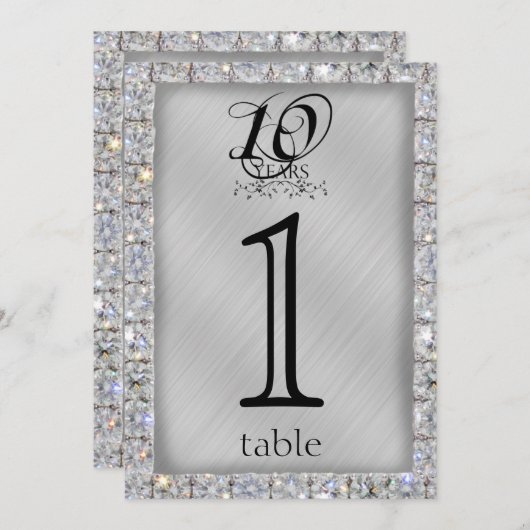 10周年錫とダイヤモンドのアニバーサリー テーブル ナンバー 招待状 (正面/裏面)
