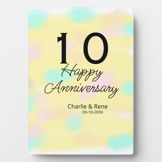 10周年 結婚記念日 黄色 パステル ネーム レトロ ボ フォトプラーク (正面)
