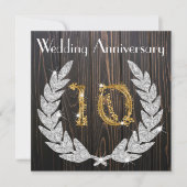 10回目の結婚記念日 | ラスティックウッドとゴールド 招待状 (正面)