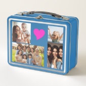 10家族エレガント写真、ピンク紫のハート、青 メタルランチボックス (正面)