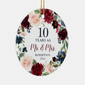 10年の間にミスター・アンド・ミセス・パーソナライズされたフローラ セラミックオーナメント (右)