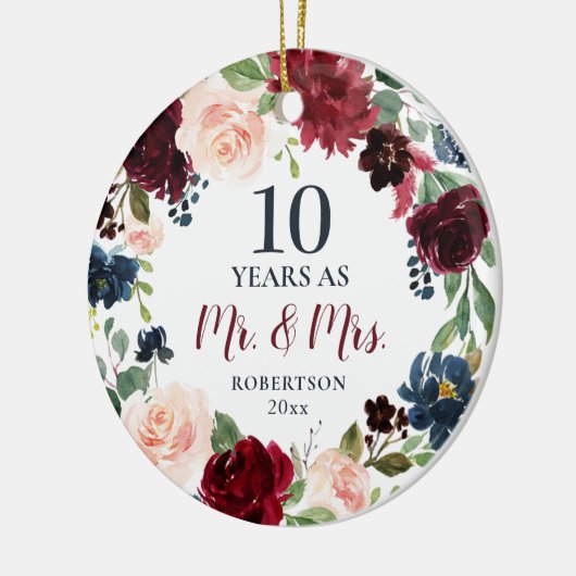 10年の間にミスター・アンド・ミセス・パーソナライズされたフローラ セラミックオーナメント (左)