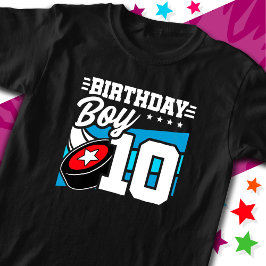 10年オールドホッケーパーティーテーマ10th誕生日ボーイ tシャツ