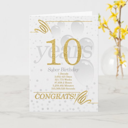 10年ソバー誕生日フェイク金ゴールドグリッター カード (黄色い花)