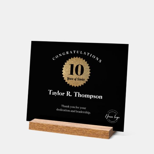 10年勤務社員用 ゴールドシール オーダーロゴ アクリルサイン (傾斜)