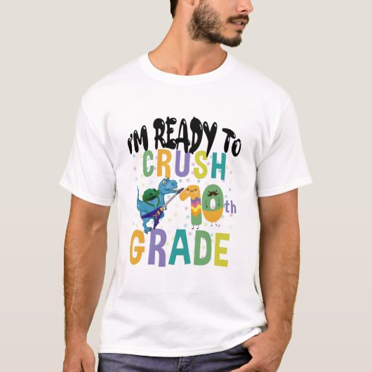 10年生を爆破する準備ができて戻って学校恐竜 Tシャツ (正面)