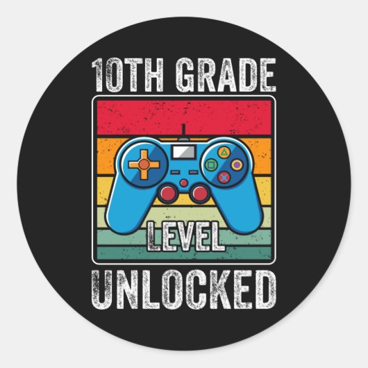 10年生レベル解除のビデオゲーム風学生ギフト ラウンドシール (正面)
