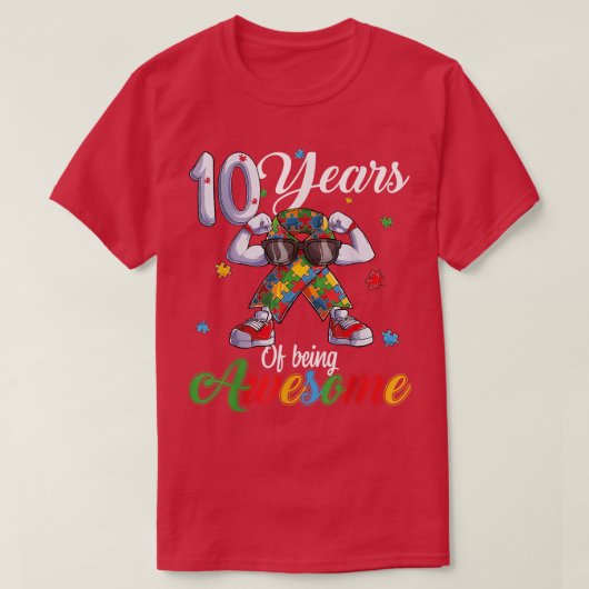 10年自閉症ボーイガール誕生日自閉症プズ Tシャツ (デザイン正面)