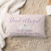 10年記念結婚ピンクとホワイトダマスク ランバークッション (ブランケット)