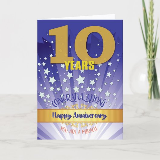 10年間の回復記念日 太字の数字 カード (正面)