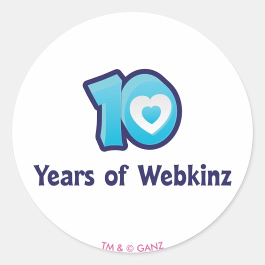 10年間のWebkinzロゴ ラウンドシール (正面)