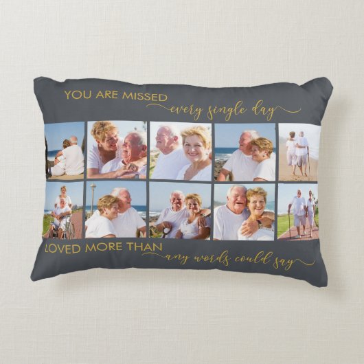 10恋しく思写真コラージュ灰色の記念碑 アクセントクッション (裏面)