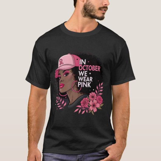 10月にはピンクの乳がん啓発の服を Tシャツ (正面)