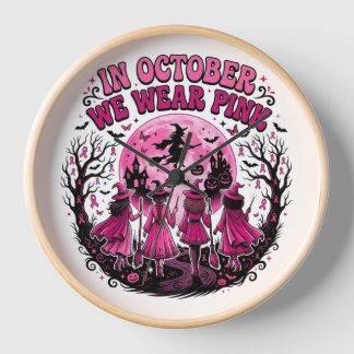 10月にはピンクの魔女のバストキャンサーハロウィンを着用します 壁時計