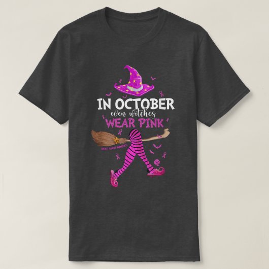10月には魔女衣服ピンク乳がんHa Tシャツ (デザイン正面)