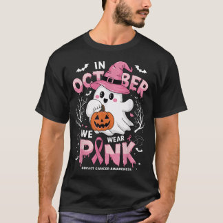 10月にピンクの幽霊を着て 乳がん Tシャツ