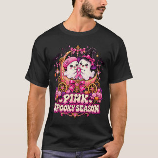 10月にピンクの幽霊魔女を着て乳がん Tシャツ